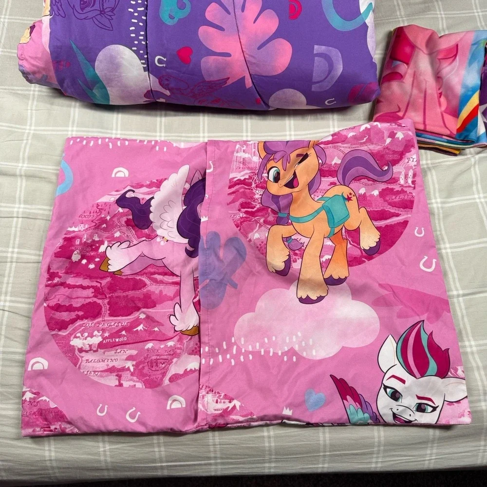 My Little Pony Twin Reversible Comforter Pillowcase & Sham Purple Pink 64